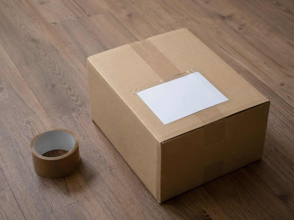 荷札を貼った宅配便の箱