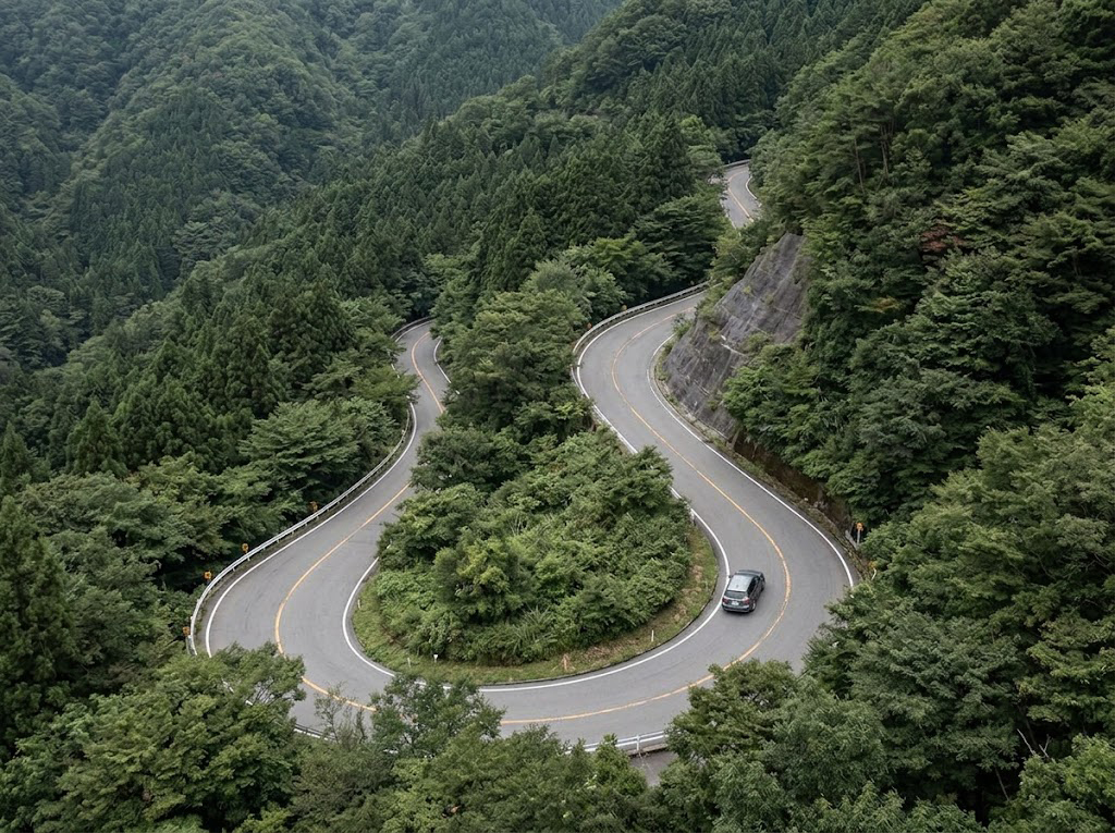 森を抜ける峠道